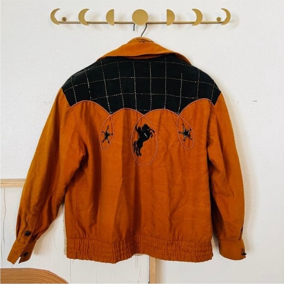 Vintage 1993 Sienna Orange Silk Beaded Button Front Bomber Jacket - Picture 10 of 11